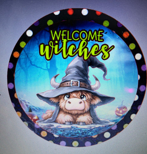 WELCOME WITCHES COW WREATH SIGN