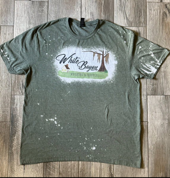 WHITE BAYOU GREEN BLEACHED SHIRT