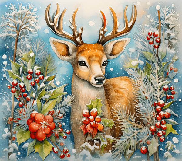 DEER WITH HOLLY TUMBLER