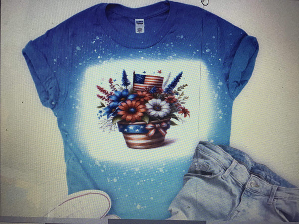 PATRIOTIC FLOWER POT BLEACHED T-SHIRT