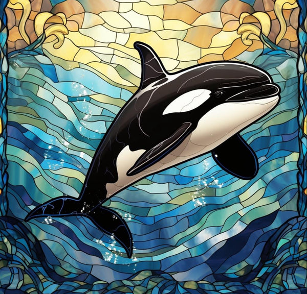 STAINED GLASS WHALE TUMBLER