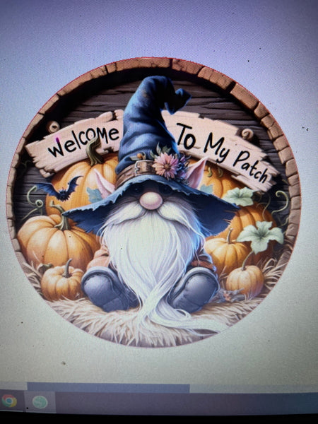 WELCOME TO MY PATCH GNOME WREATH SIGN