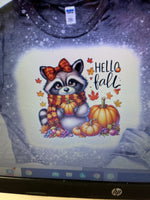 HELLO FALL RACCOON BLEACHED T-SHIRT