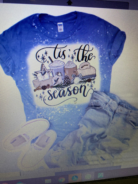 TIS THE SEASON BLUE BLEACHED T-SHIRT