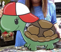 TURTLE WITH HAT DOOR HANGER PAINTED