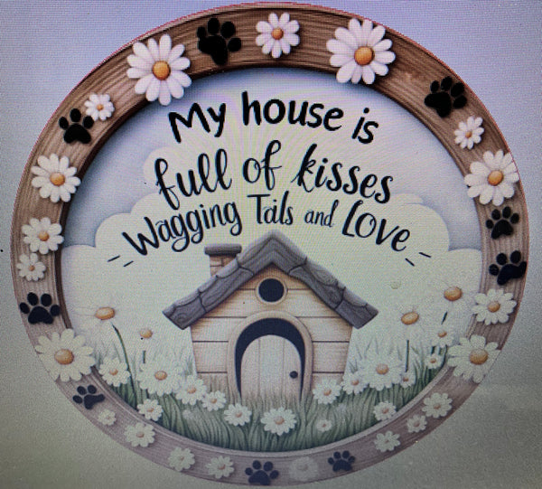 10" KISSES AND WAGGING TALES WREATH SIGN