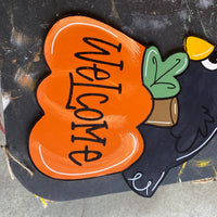 CROW SITTING ON PUMPKIN DOOR HANGER BLANK WITH STENCIL