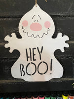 HEY BOO PAINTED DOOR HANGER