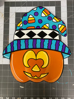 PUMPKIN CANDY HAT DOOR HANGER PAINTED