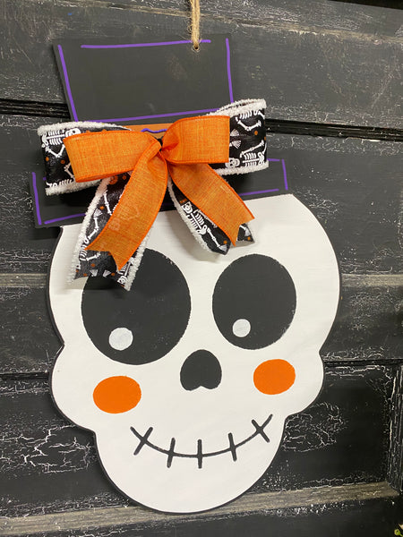 SKULL WITH HAT DOOR HANGER PAINTED