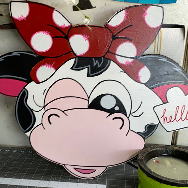 CUTE COW FACE DOOR HANGER BLANK WITH STENCIL