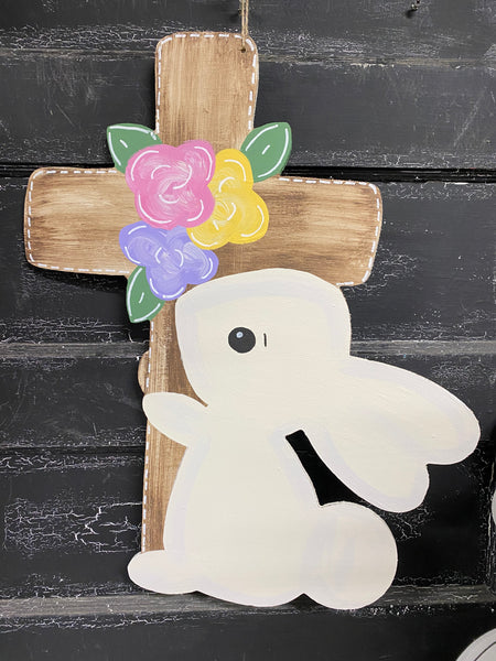 CROSS WITH BUNNY WREATH BLANK WITH STENCIL