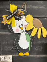 PENGUIN SUNFLOWER DOOR HANGER PAINTED