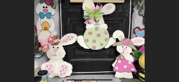 FLUFFY BUNNY WITH BALL PAINTED DOOR HANGER