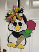 PENGUIN ICE CREAM DOOR HANGER BLANK WITH STENCIL