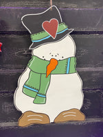 DROOPY SNOWMAN DOOR HANGER PAINTED