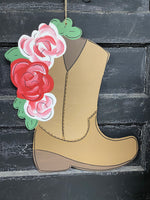 COWBOY BOOT FLOWERS DOOR HANGER BLANK WITH STENCIL