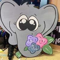 ELEPHANT WITH FLOWERS WREATH BLANK WITH STENCIL