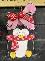 CLOSED EYES PENGUIN DOOR HANGER BLANK WITH STENCIL